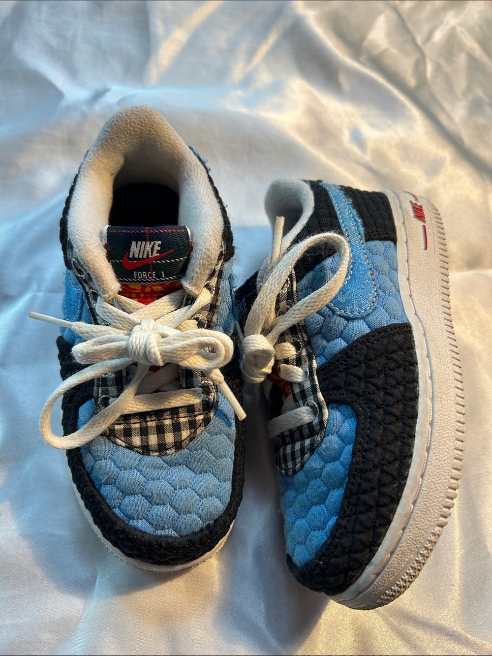 Nike Force 1 Kids Blue & Black Quilted Pattern Sneakers